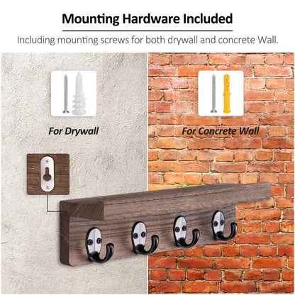 Nekon Key Holder for Wall Organization, Wooden Mail and Key Organizer for Entryway Hallway Kitchen Farmhouse, Key Holder Wall Mounted (Brown, 9.8 Inch)