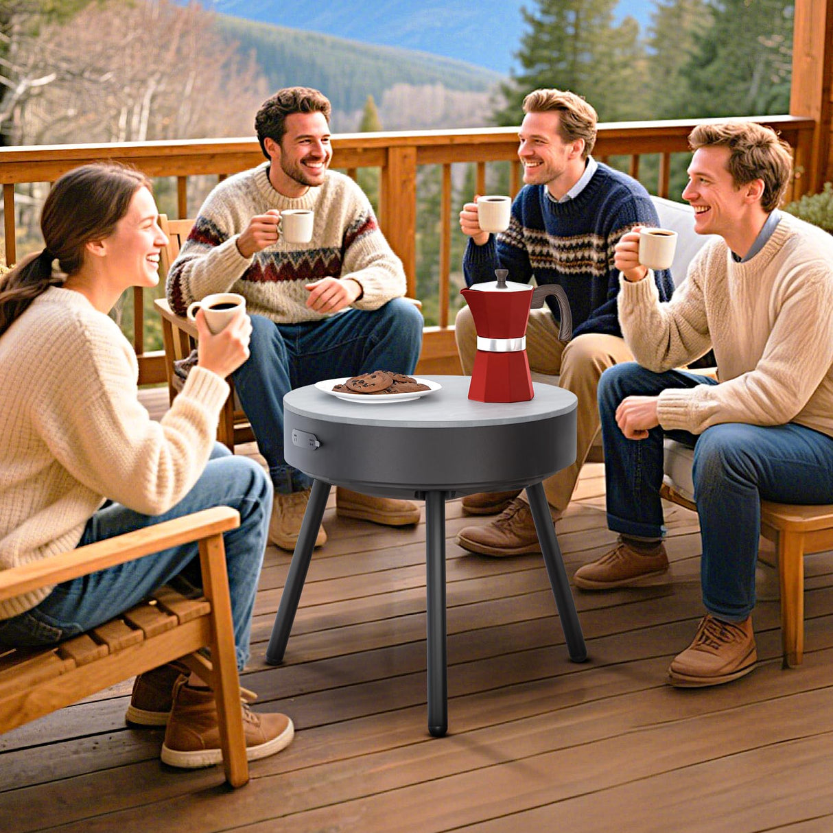 Smart Round Side Table with Charging and Smart Round Coffee Table - in Sound System, Modern Bedside Table for Nursery and Bedroom, Nightstands with Charging Station (Black) uuffoo