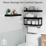 QEEIG Bathroom Shelves Over Toilet - Floating Shelf for Wall Toilet Paper Storage Farmhouse 16 inch Set of 3, Black (029-40B3) QEEIG