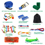 Kawuneeche Ninja Warrior Obstacle Course Kit for Kids Ninja Slackline with 10 Accessories Monkey Bars, Ladder, Climbing Rope, Gym Rings, Swing, Monkey Fist for Backyard Training Equipment Kawuneeche