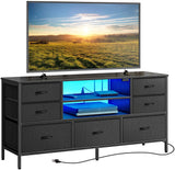 Huuger Dresser for Bedroom with Power Outlets and LED Lights, 7 Drawers TV Stand Dresser for 55 Inch TV, 47 Inches TV Console with Open Shelf, Wide Black Dresser, PU Leather, for Bedroom Huuger