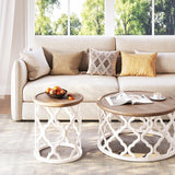 karlott Farmhouse End Table, 18.5'' French Country Round Side Table, Distressed Tray Top Side Table with Curved Motif Frame Base for Boho, End Tables Living Room, Bedroom, Small Space, Easy Assembly karlott