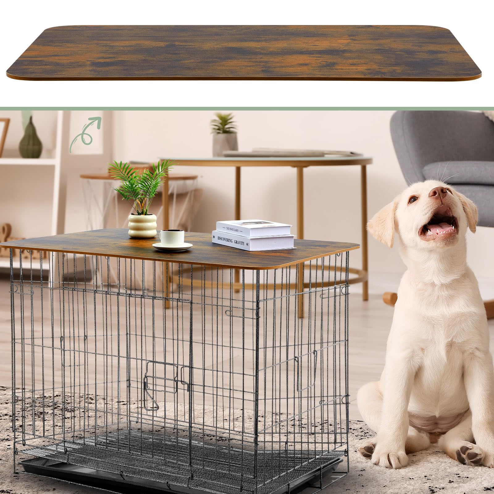 Wonderjune Dog Crate Topper Wood 42 Inch Nonslip Dog Crate Table Topper Rustic Style Crate Covers Decorative Kennel Topper for Decorative Dog Pet Crate Furniture (Dog Crate Not Include) - WoodArtSupply