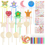 SAYAYA 77 PCS DIY Fairy Wand Craft Kit for Kids, 7 Styles Unfinished Wooden Princess Wands, 8 Gem Stickers, 12 Color Ribbons & Pen, Magical Party Supplies for Birthday Celebrations, Craft Activities SAYAYA
