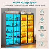 Lvifur 65" Display Cabinet with Lights, 5 Tier Curio Cabinets Bookcase with Adjustable Shelves, Tall Storage China-Cabinet with Human Body Induction for Living Room (Grey) Lvifur