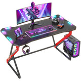 TIQLAB Small Gaming Desk with LED Lights, 40 Inch Computer Desk for Home Small Space, Gaming Table with Carbon Fiber Surface, PC Gamer Desk for Kids Boys Men, Black TIQLAB