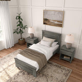 Plank+Beam Rustic Wood Twin Bed Frame, Platform Bed with Headboard, Solid, Driftwood Plank+Beam