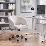 Yaheetech Cute Desk Chair Velvet Vanity Chair with Wheels Home Office Upholstered Modern Swivel Armchair with Tufted Barrel Back for Study, Vanity, Bedroom Cream Yaheetech