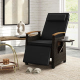 HAPPYGRILL Outdoor Rattan Wicker Chaise Lounge Recliner Chair with Adjustable Backrest & Footrest, Push Back Outside Seat w/Cushion & Flip Table for Backyard, Porch, Balcony (Black,1) HAPPYGRILL