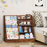 Lerliuo 4 Tier Kids Bookshelf and Storage Organizer, Five Layer Sling Children Bookcase, Baby Toddler Wooden Book Shelf, Display Cabinet for Playroom, Bedroom, Classroom, Nursery, School (Brown) Lerliuo