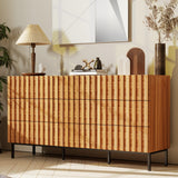 UEV 59" Fluted Dresser with 9 Drawers, 9 Drawer Dressers for Bedroom, Mid Century Modern Fluted Dresser, Long Chest of Drawers TV Stand for Living Room, Hallway (Natural Wood) UEV