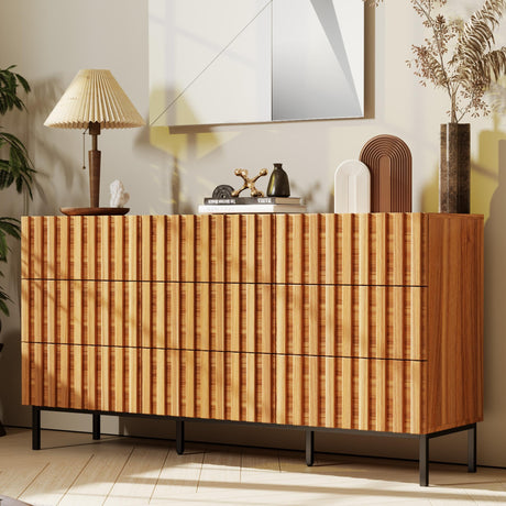 UEV 59" Fluted Dresser with 9 Drawers, 9 Drawer Dressers for Bedroom, Mid Century Modern Fluted Dresser, Long Chest of Drawers TV Stand for Living Room, Hallway (Natural Wood) UEV