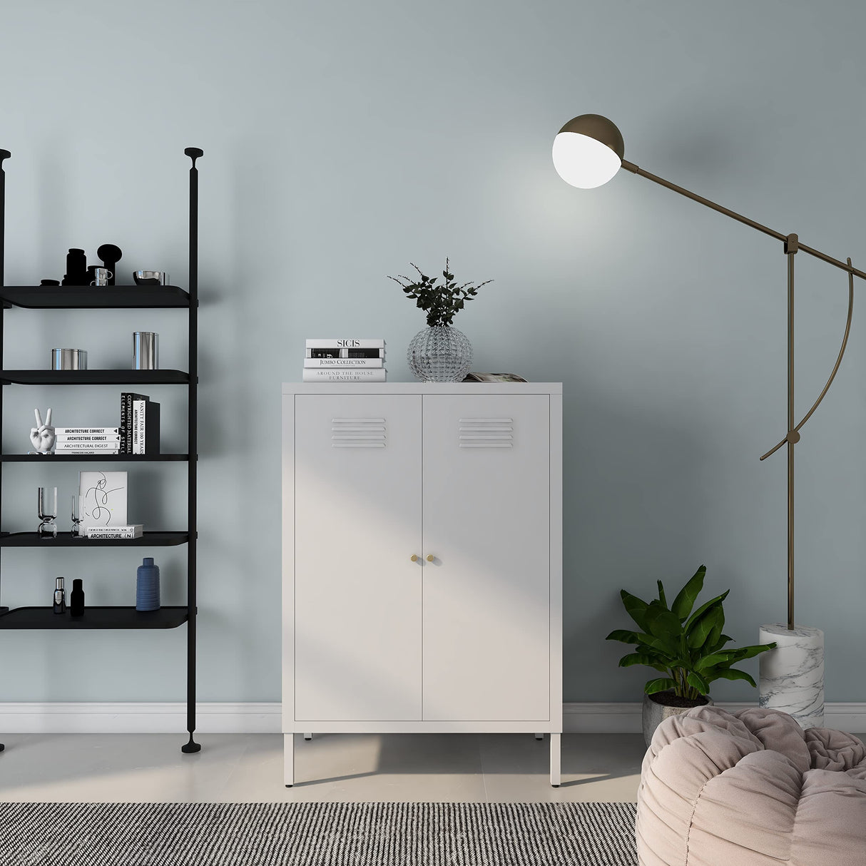 LINGZOE 2 Door Metal Locker Storage Cabinet with 2 Adjustable Shelves,Steel Locker Cupboard for Bedroom, Bedside, Office Room LINGZOE