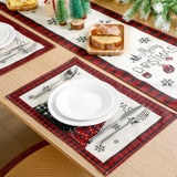 Patelai 7 Pcs Christmas Table Runner and Placemats Set Merry Christmas Buffalo Plaid Table Runner Xmas Placemats Red Black for Holiday Kitchen Dining Room Decor Party Wedding Decoration Patelai