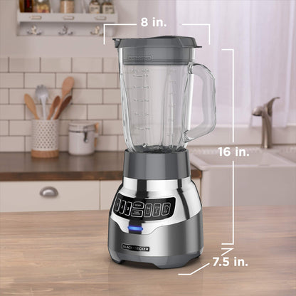 BLACK+DECKER PowerCrush Digital Blender with Quiet Technology, Stainless Steel, BL1300DG-P