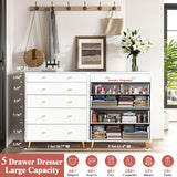 JanflyHome Wardrobe Closet Island with Drawers, Glass Tabletop & LED Lights, Jewelry Dresser Display, Wooden Closet Storage Cabinet for Bedroom Cloakroom Shops, 30.7" W x 15.7" D x 38" H, White JanflyHome