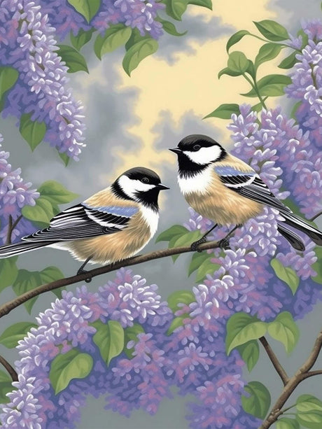 SKRYUIE 5D Diamond Painting Lilacs and Flowers and Birds Full Drill by Number Kits, DIY Rhinestone Pasted Paint with Diamond Set Arts Craft Decorations (12x16inch) a004 SKRYUIE