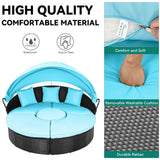 YITAHOME Outdoor Furniture Patio Round Daybed with Retractable Canopy, Soft Cushions, and Storable Side Table for Leisure in Porch Backyard, Turquoise YITAHOME