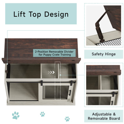 TROPOW Dog Crate Furniture with Flip Top, Dog Kennel Indoor with Sliding Door, Medium Dog Crate with Removable Divider, Wooden Dog Cage Furniture, Dog Crate Side Table, White - WoodArtSupply