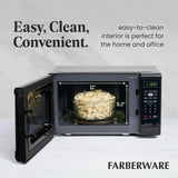 Farberware Countertop Microwave 700 Watts, 0.7 Cu. Ft. - Microwave Oven With LED Lighting and Child Lock - Perfect for Apartments and Dorms - Easy Clean Grey Interior, Retro Black Farberware