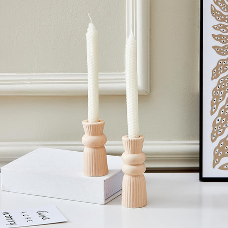 Denique Ceramic Candle Holders Set of 2, Creative Modern Knot Candlestick Holder Set, Table Centerpiece Taper Candle Holders Desktop Decoration for Home Decor, Wedding, Dinning, Party (Beige) Denique