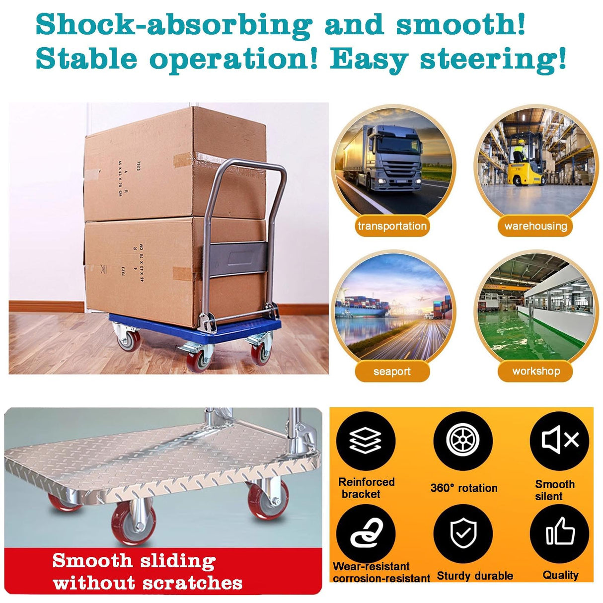 4 inch Heavy Duty Casters Load 2400lbs, Lockable Bearing Plate Caster with Brakes, 360-degree Swivel for Furniture and Workbench Cart, Set of 4 (Includes Complete Screw Set with Accessories) ABSLIMUS