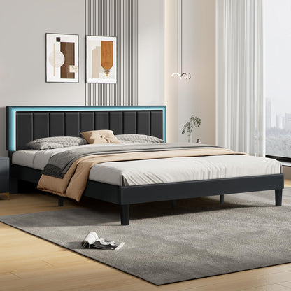 IMMERSTABLE King Size Upholstered Bed Frame with LED Lights and Storage - WoodArtSupply