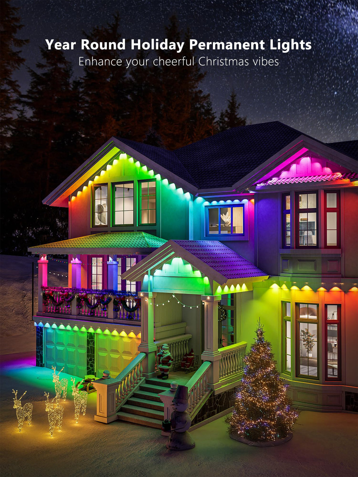 Brizled Permanent Outdoor Lights, 100ft 60 LED RGB Smart Halloween Lights Work with Alexa & Google Home, APP Controlled Permanent Eave Light IP67 Waterproof Smart House Light for Xmas Halloween House Brizled