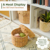 Chi An Home Scalloped Wicker Storage Baskets with Lid, Set of 2 Round Basket Decorative Boxes, Handwoven Hyacinth Baskets with Lids, Woven Storage Box for Home Organization Chi An Home