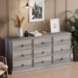 VVFLU 63”W Dresser for Bedroom Grey Dresser with 9 Wood Drawers, Dressers & Chests of Drawers with Smooth Metal Rail, Large Storage Dressers Organizer for Bedroom Living Room (Grey, 9 Drawer) VVFLU