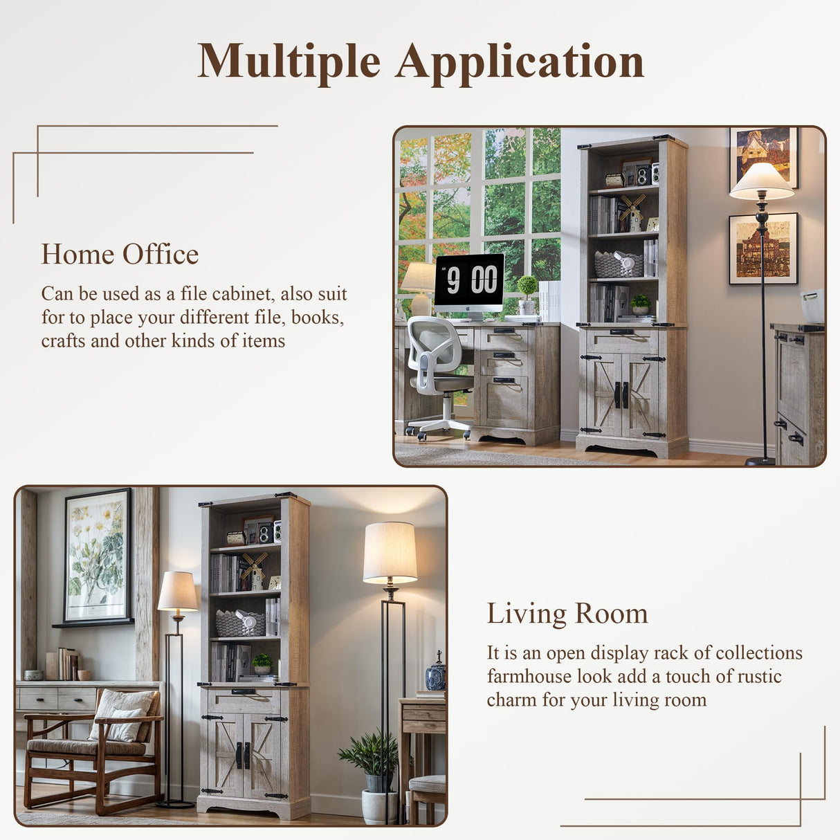 RedLemon Bookshelf with Storage Cabinet, 72" Tall Farmhouse Bookcase with Adjustable Shelves and Barn Door, 4 Tier Office Wood Bookshelf with Drawer for Office Library Living Room (Light Rustic Oak) RedLemon