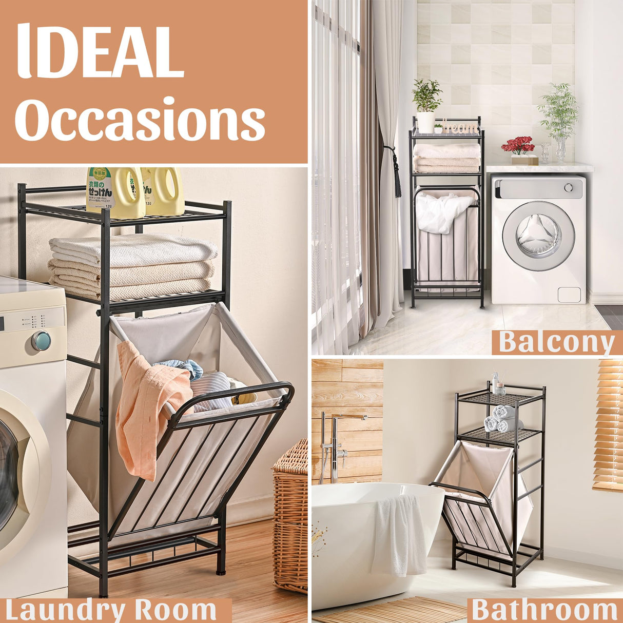 PLKOW Tilt Out Laundry Hamper with Shelf, Laundry Basket Laundry Hamper Cabinet with Removable Liner Bag, 65 Liter, 15.8L x 15.8W x 40H Inch PLKOW