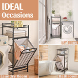 PLKOW Tilt Out Laundry Hamper with Shelf, Laundry Basket Laundry Hamper Cabinet with Removable Liner Bag, 65 Liter, 15.8L x 15.8W x 40H Inch PLKOW