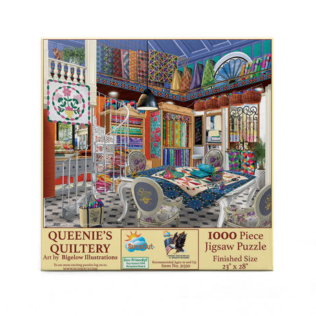 SUNSOUT INC - Queenie's Quiltery - 1000 pc Jigsaw Puzzle by Artist: Bigelow Illustrations - Finished Size 23" x 28" - MPN# 31550 SunsOut