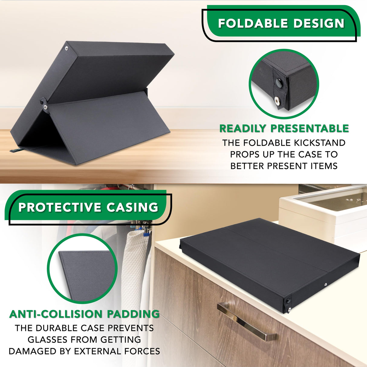 ProSource 18 Slot Sunglasses Organizer Box Stand Display Case/Tray, Fabric Lined & Snap Close ProSource