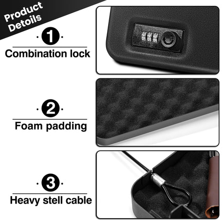 Sgorlds Gun Safe for Pistol, Portable Handgun Lock Box with Combination Lock, Pistol Safe for Car, Home, Travel, 11.5" x7.5" x2.5",Black Sgorlds
