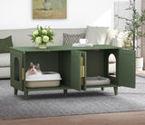 Homhedy Boho Cat Litter Box Enclosure for 2 Cats, Wooden Cat Washroom Furniture with Double Rattan Decorated Doors, Pet House,47.2”L x 19.7”W x 21.7”H, Green Homhedy