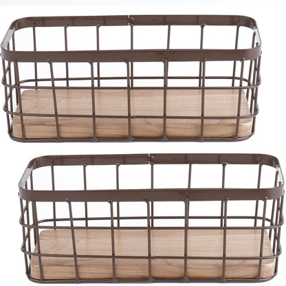 Dicunoy Set of 2 Small Wire Baskets, Narrow Rustic Storage Bin for Bathroom Counter, Farmhouse RectangleOrganizer Tray for Kitchen Countertop, Pantry, RV, School Classrooms, Office Decorative - WoodArtSupply