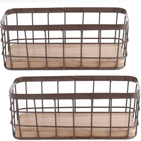 Dicunoy Set of 2 Small Wire Baskets, Narrow Rustic Storage Bin for Bathroom Counter, Farmhouse RectangleOrganizer Tray for Kitchen Countertop, Pantry, RV, School Classrooms, Office Decorative Dicunoy