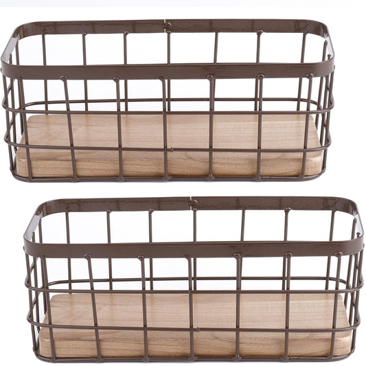 Dicunoy Set of 2 Small Wire Baskets, Narrow Rustic Storage Bin for Bathroom Counter, Farmhouse RectangleOrganizer Tray for Kitchen Countertop, Pantry, RV, School Classrooms, Office Decorative - WoodArtSupply