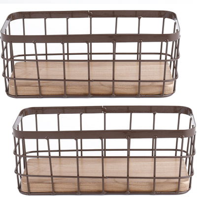 Dicunoy Set of 2 Small Wire Baskets, Narrow Rustic Storage Bin for Bathroom Counter, Farmhouse RectangleOrganizer Tray for Kitchen Countertop, Pantry, RV, School Classrooms, Office Decorative