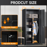 Coolsun Metal Wardrobe Closet with Locking Doors, 71" Steel Storage Cabinet for Hanging Clothes, Lockable Wardrobe Cabinet with Adjustable Shelves and Hanging Rods for Home Office,Gym Coolsun