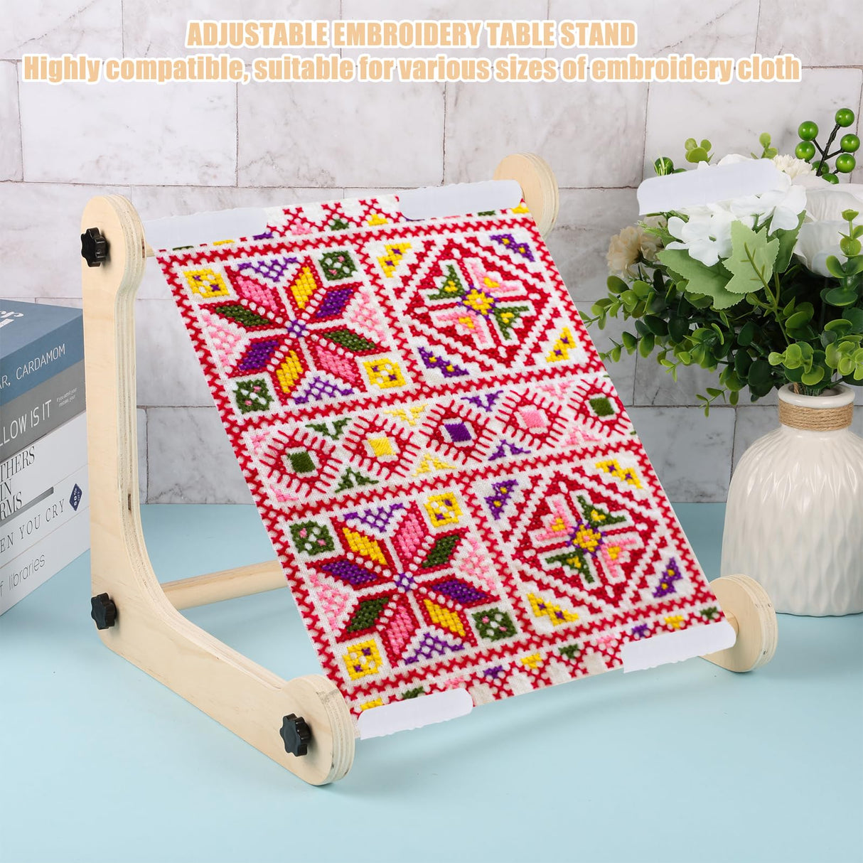 Adjustable Embroidery Table Stand,Cross Stitch Hoop Stand,Wood Embroidery Holder,Cross Stitch Frame for Lap or Table Top Cross Stitch or Tapestry Needlepoint Embroidery,2 Sizes Rod ( 11.8" and15.75) YEXEXINM