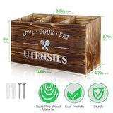 MINCORD Brown Utensil Holder Rustic Utensil Caddy Utensil Crocks with 3 Compartments for Kitchen Counter, Farmhouse Wood Flatware Utensil Organizer Storage Box for Silverware Fork Spoon Spatula MINCORD