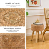 LGENHOOM Natural Handwoven Water Hyacinth Ottoman, Round Footstool with Solid Wood Legs, 17-Inch Multipurpose Vanity Stool, Dining Chair, or Patio Footrest for Balcony and Garden, Original LGENHOOM