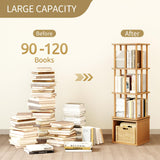 IOTXY 4-Tier Rotating Bookshelf Tower - Beech Wood Frame Spinning Bookcase with Storage Base, Tall Freestanding Revolving Shelf Organizer, Oak IOTXY