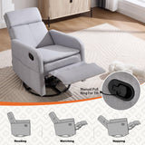 Ketaiyou Swivel Rocking Recliner Chair for Adults, Rocker Nursery Glider Chair for Living Room Bedroom, Upholstered Fabric Reclining Single Sofa Chair(Light Grey) Ketaiyou