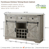 OKD Farmhouse Buffet Cabinet with Storage, 54" Kitchen Wine Bar Cabinet w/Wine & Glass Rack, Sliding Barn Door, 3 Drawers, Rustic Coffee Bar Cabinet, Light Rustic Oak OKD