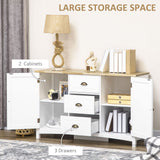HOMCOM Sideboard Buffet Cabinet, Retro Kitchen Cabinet, Coffee Bar Cabinet with Rubber Wood Top, Drawers, Adjustable Shelves for Living Room, Entryway, White HOMCOM