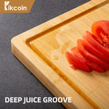 Bamboo Cutting Boards for Kitchen, (Set of 3) Kitchen Chopping Board with 3 Built-In Compartments and Juice Groove Heavy Duty Serving Tray Wood Kikcoin